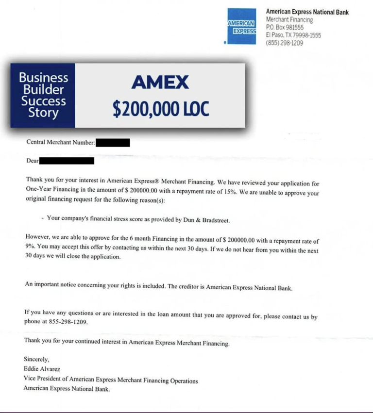 Business Credit AMEX 200k BB